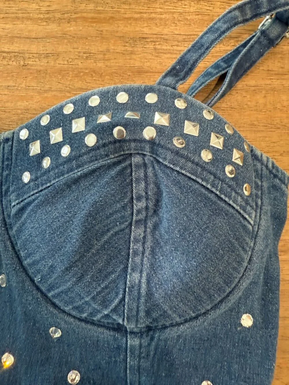 Urban Groove Embellished Denim Dance Crop Top Bustier PA Adult XS